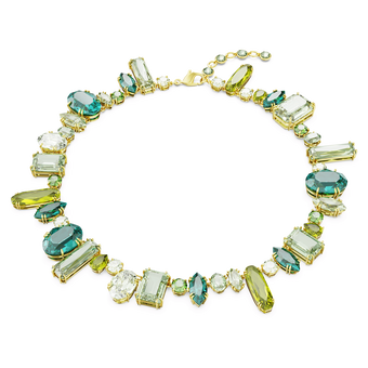 swarovski gema necklace  mixed cuts  green  gold tone plated