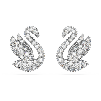 swarovski swan stud earrings  swan  white  rhodium plated