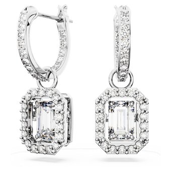 swarovski una drop earrings  octagon cut  white  rhodium plated