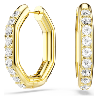 swarovski dextera hoop earrings  octagon shape  round cut  white  gold tone plated