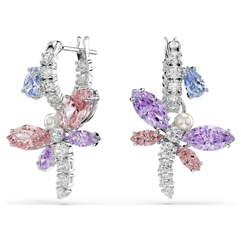 ariana grande x swarovski drop earrings  mixed cuts  dragonfly  multicolored  rhodium plated