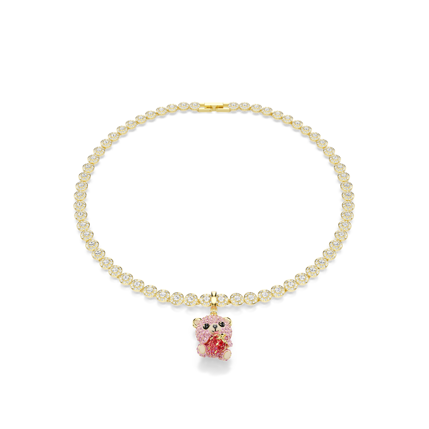 swarovski idyllia charm  mixed cuts  teddy  pink  gold tone plated