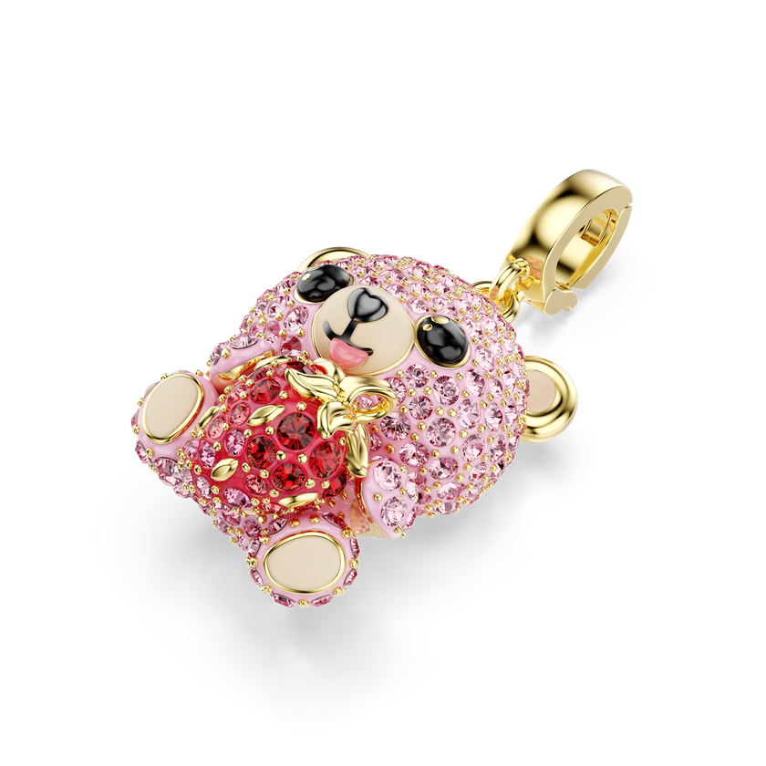 swarovski idyllia charm  mixed cuts  teddy  pink  gold tone plated
