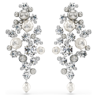 swarovski constella earrings  crystal pearl  round cut  white  rhodium plated