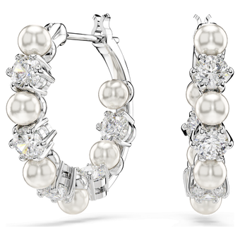 swarovski matrix drop earrings  crystal pearl  round cut  white  rhodium plated