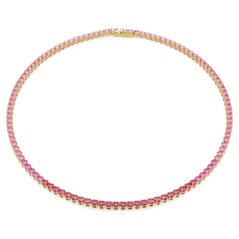 swarovski matrix tennis necklace  round cut  pink  gold tone plated