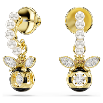 swarovski idyllia drop earrings  crystal pearl  mixed cuts  bee  multicolored  gold tone plated