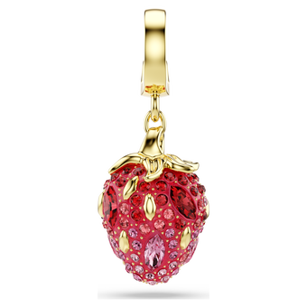 swarovski idyllia charm  mixed cuts  strawberry  red  gold tone plated