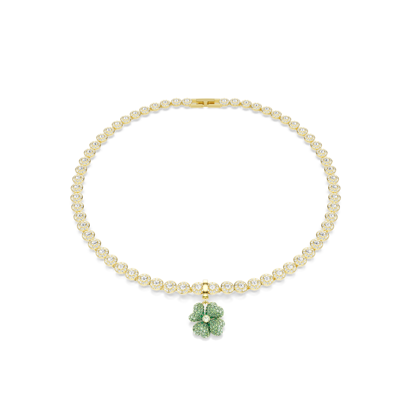 swarovski idyllia charm  clover  green  gold tone plated