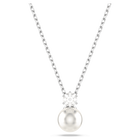 swarovski matrix pendant  crystal pearl  round cut  white  rhodium plated