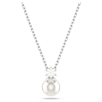 swarovski matrix pendant  crystal pearl  round cut  white  rhodium plated