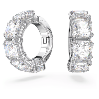 swarovski matrix clip earrings  square cut  white  rhodium plated