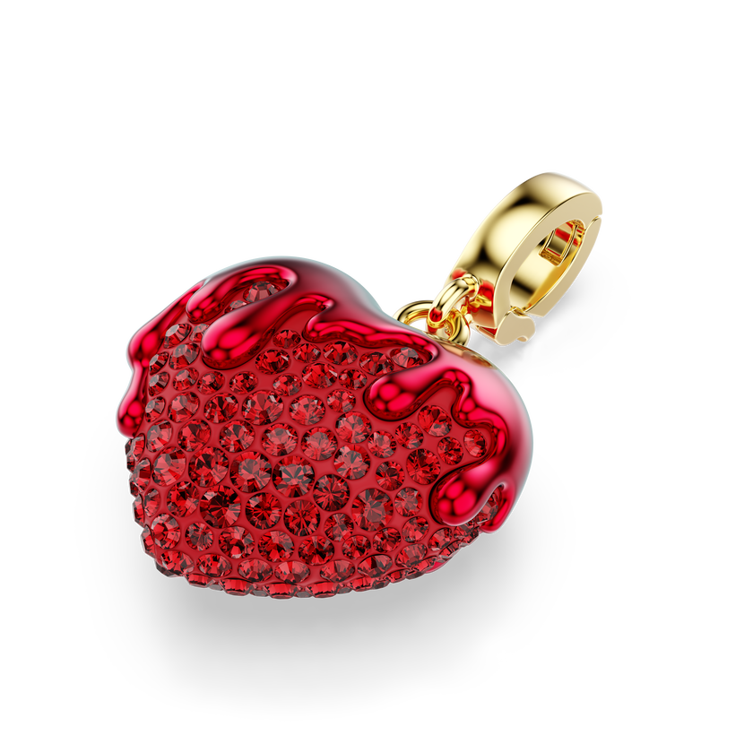 swarovski idyllia charm  round cut  heart  red  gold tone plated
