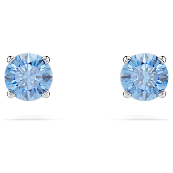 swarovski stilla attract stud earrings  round cut  blue  rhodium plated