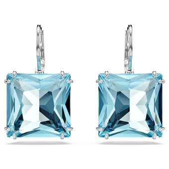 swarovski millenia earrings  square cut crystal  blue  rhodium plated