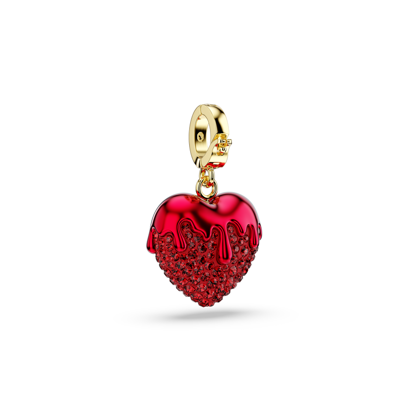 swarovski idyllia charm  round cut  heart  red  gold tone plated