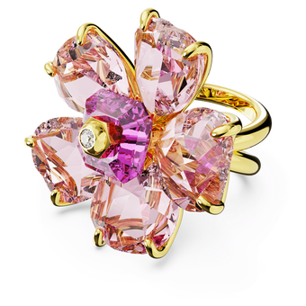 swarovski idyllia cocktail ring  flower  pink  gold tone plated