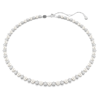 swarovski matrix tennis necklace  crystal pearl  round cut  white  rhodium plated
