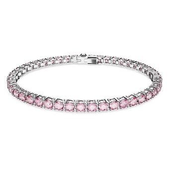 swarovski matrix tennis bracelet  round cut  pink  rhodium plated