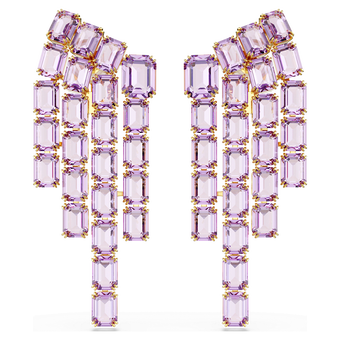 swarovski millenia clip earrings  octagon cut  chandelier  purple  gold tone plated