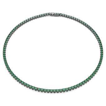 swarovski matrix tennis necklace  round cut  green  ruthenium plated