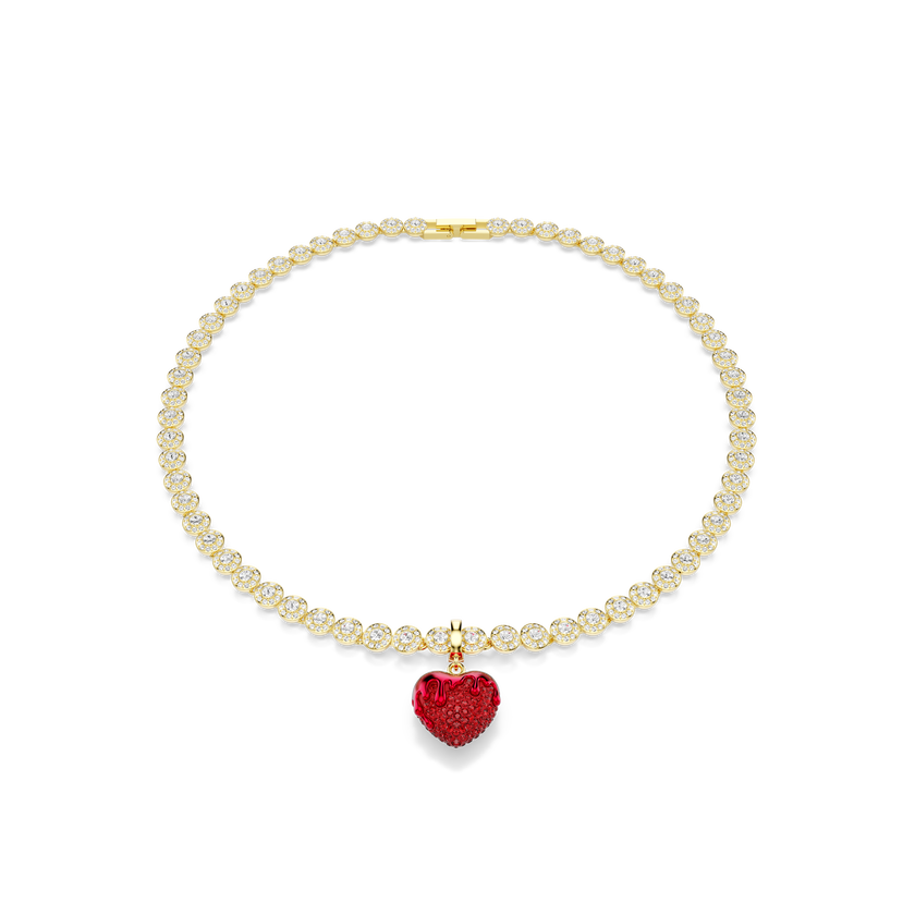 swarovski idyllia charm  round cut  heart  red  gold tone plated