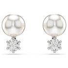 swarovski matrix stud earrings  crystal pearl  round cut  white  rhodium plated