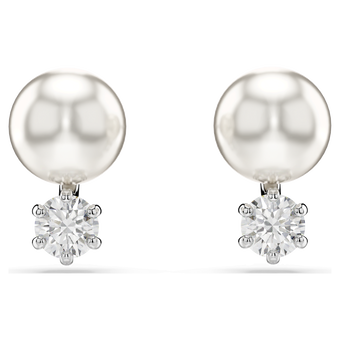 swarovski matrix stud earrings  crystal pearl  round cut  white  rhodium plated