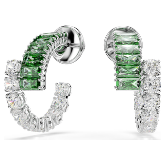 swarovski matrix hoop earrings  mixed cuts  green  rhodium plated