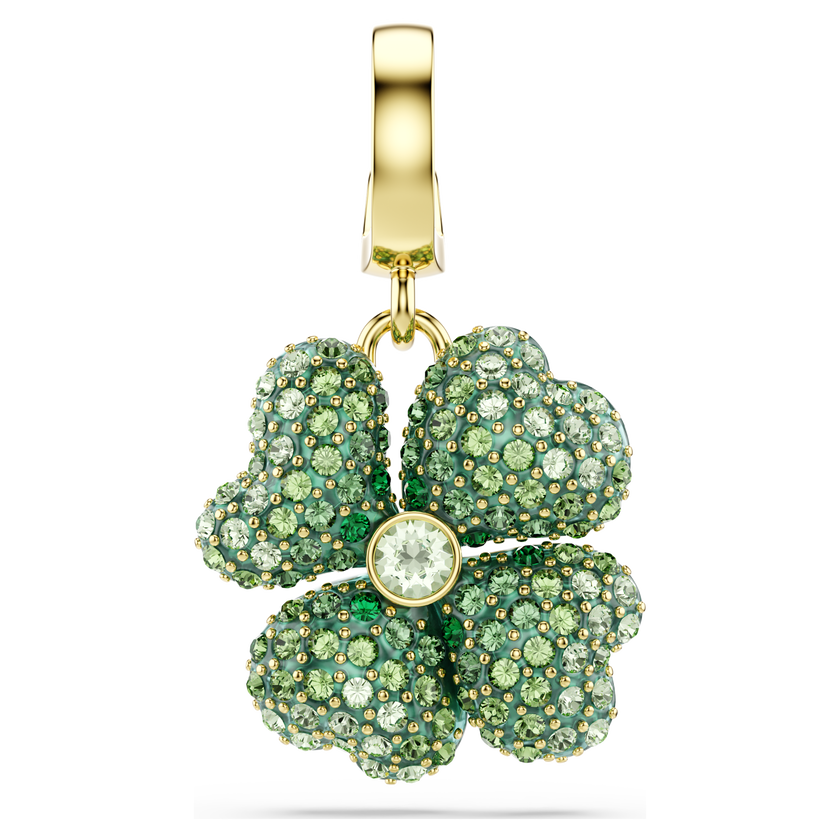 swarovski idyllia charm  clover  green  gold tone plated