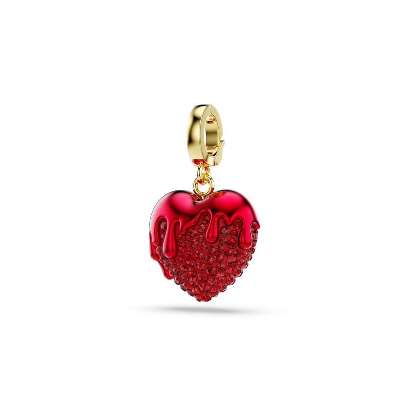 swarovski idyllia charm  round cut  heart  red  gold tone plated