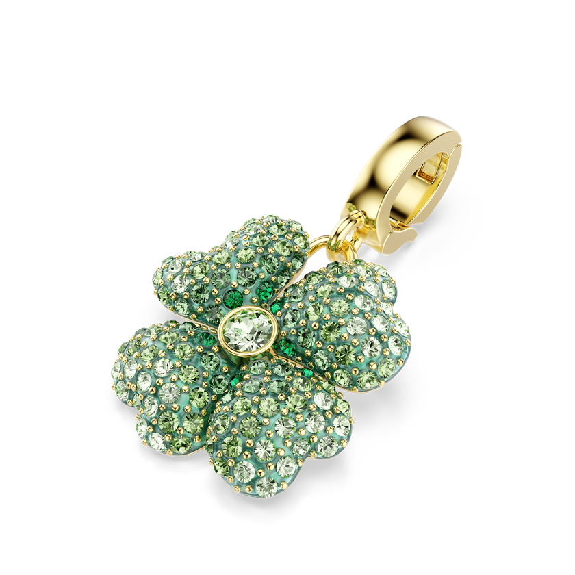 swarovski idyllia charm  clover  green  gold tone plated