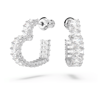 swarovski matrix hoop earrings  heart  small  white  rhodium plated