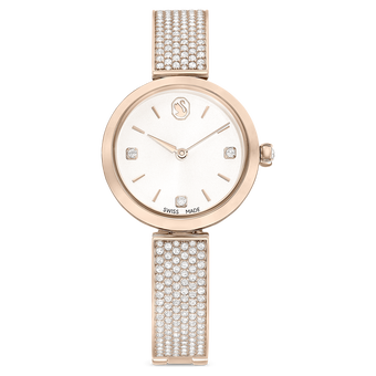 swarovski illumina watch  swiss made  metal bracelet  gold tone  champagne gold tone finish