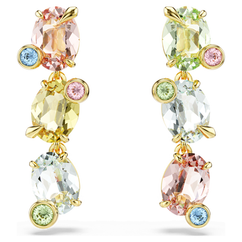 swarovski gema drop earrings  asymmetrical design  mixed cuts  multicolored  gold tone plated