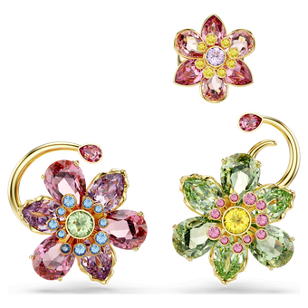 swarovski idyllia ear cuff  set  3   asymmetrical design  mixed cuts  flower  multicolored  gold tone plated