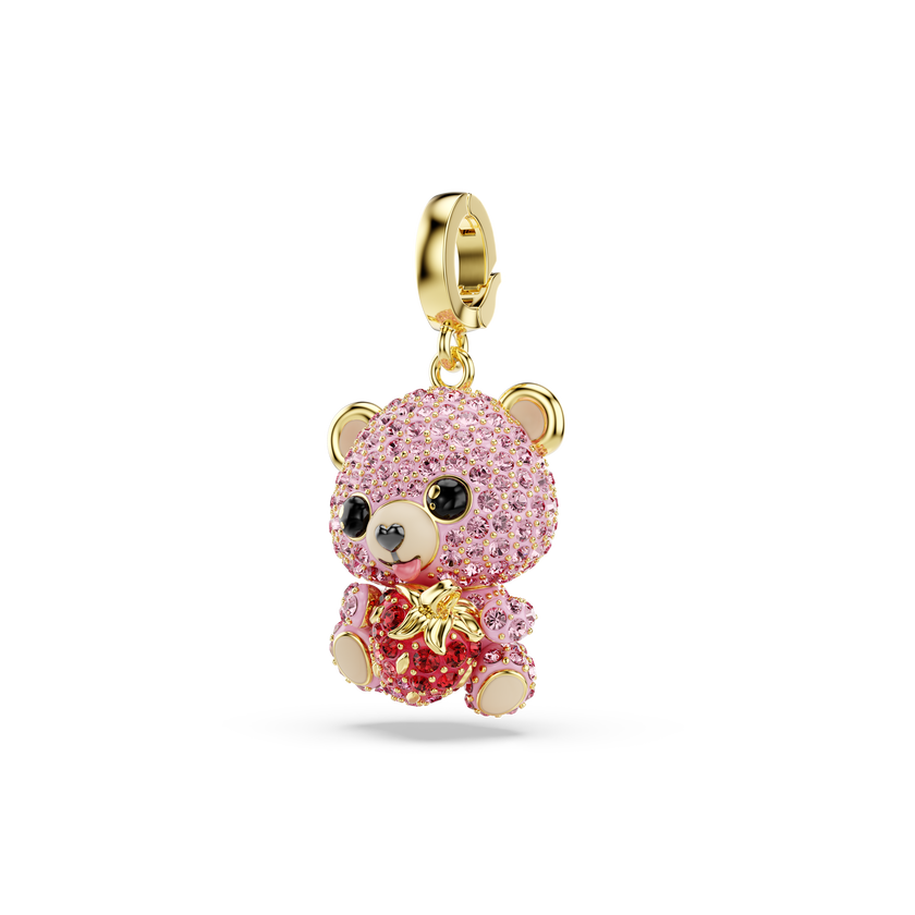 swarovski idyllia charm  mixed cuts  teddy  pink  gold tone plated