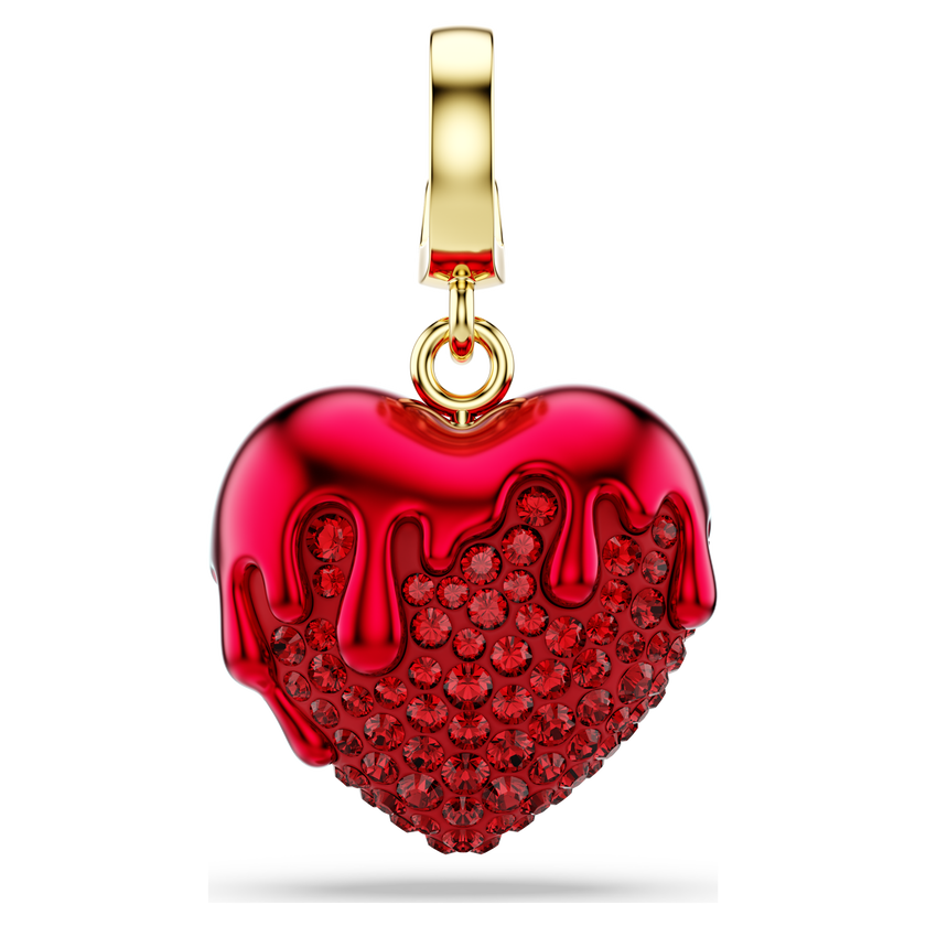 swarovski idyllia charm  round cut  heart  red  gold tone plated