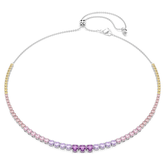 swarovski matrix tennis necklace  gradient of round cuts  multicolored  rhodium plated